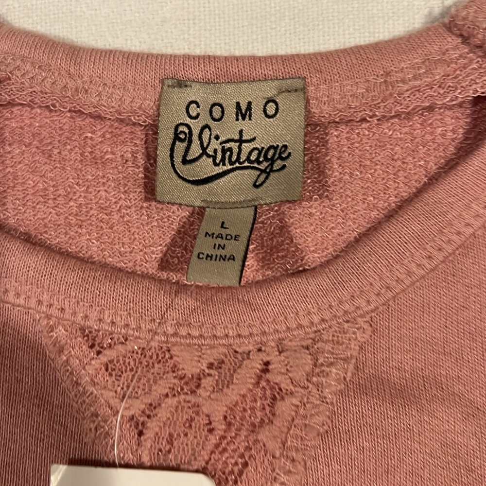 NWT Blush colored long sleeve top with lace shoulders - Picture 3 of 7